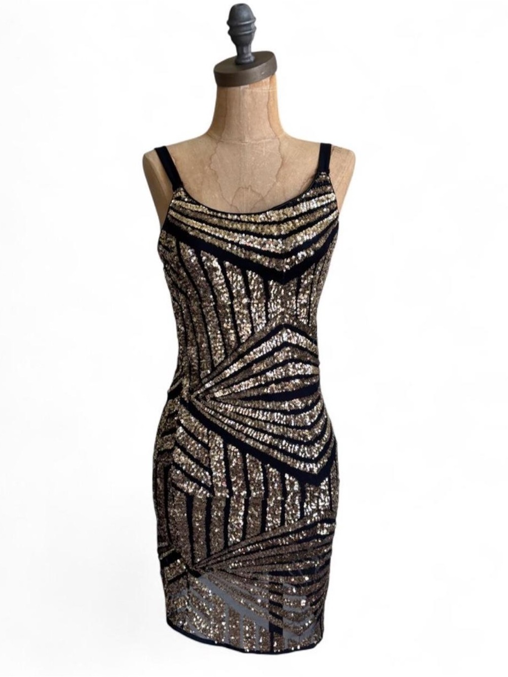 Soprano Black and Gold Sequin Mini Dress